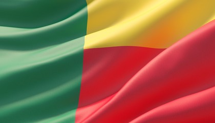 Waved highly detailed close-up flag of Benin. 3D illustration.