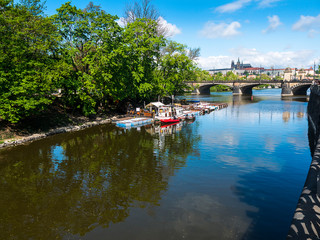 Fototapeta na wymiar the River Vltava flows through the city of Prague