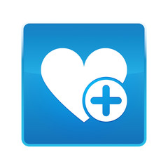 Add favorite heart icon shiny blue square button