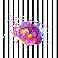 Watercolor Flower on black stripes