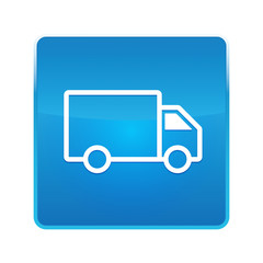 Delivery truck icon shiny blue square button