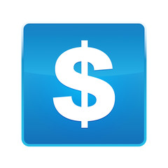 Dollar sign icon shiny blue square button