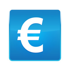 Euro sign icon shiny blue square button