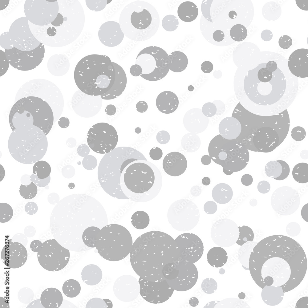 Poster Modern vector abstract seamless geometric pattern with  circles in retro scandinavian style. Neutral gray and white colored shapes with worn out texture.