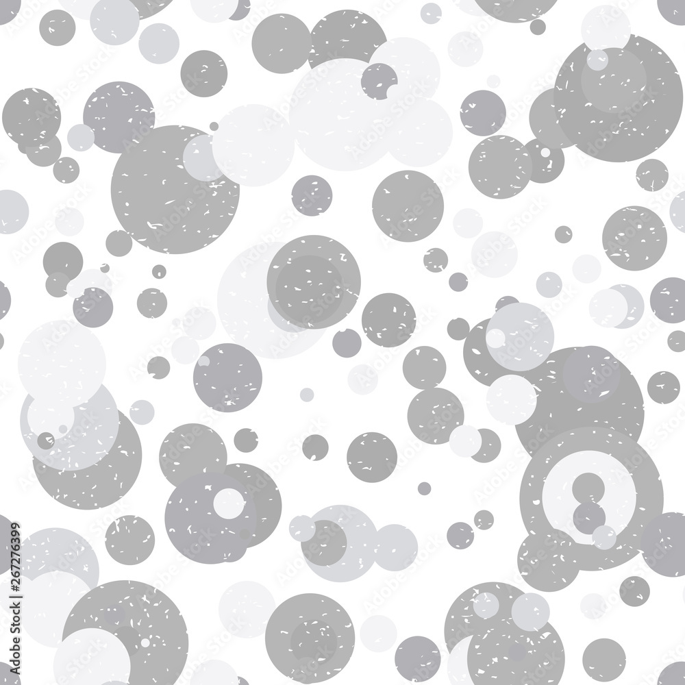 Poster Modern vector abstract seamless geometric pattern with  circles in retro scandinavian style. Neutral gray and white colored shapes with worn out texture.
