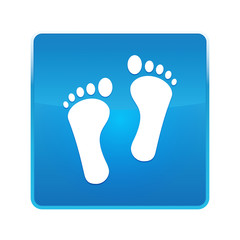 Human two footprints icon shiny blue square button
