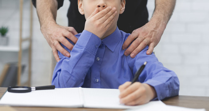 Pedophilia Concept. Boy Victim Of School Abuse