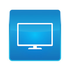 Monitor icon shiny blue square button