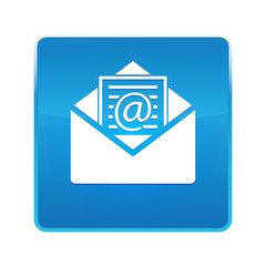 Newsletter email icon shiny blue square button