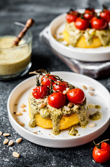 Fried Polenta with Pesto and Tomato