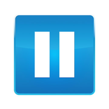 Pause icon shiny blue square button