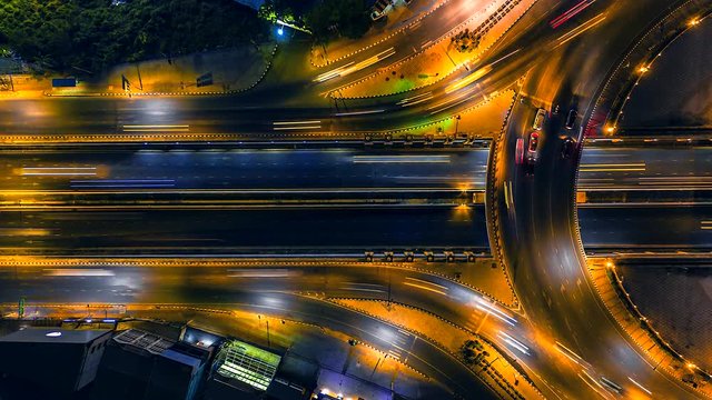 4K,Time lapse night  traffic of the expressway, motorway and highway in the detail of Circle intersection 