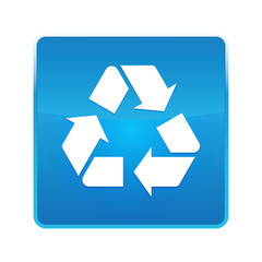 Recycle symbol icon shiny blue square button