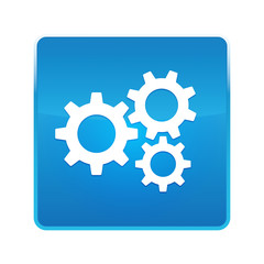 Settings gears icon shiny blue square button