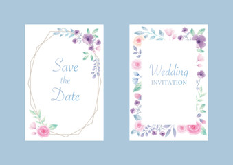 水彩風デザインの花柄のウェディングカード