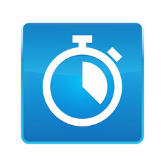 Stopwatch icon shiny blue square button
