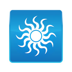 Sun icon shiny blue square button