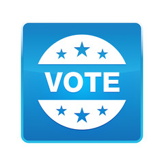 Vote badge icon shiny blue square button