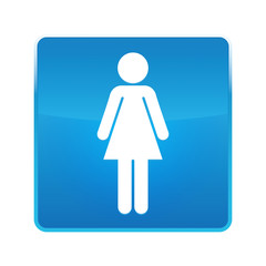 Woman icon shiny blue square button