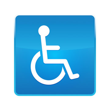 Wheelchair handicap icon shiny blue square button