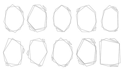 Polygonal frames set. Gold triangles, geometric shapes.