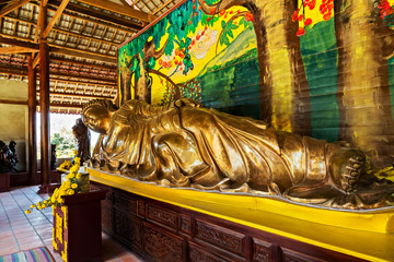 Reclining Sleep Buddha statues supporting his head with his hand Happy Bodhi day.