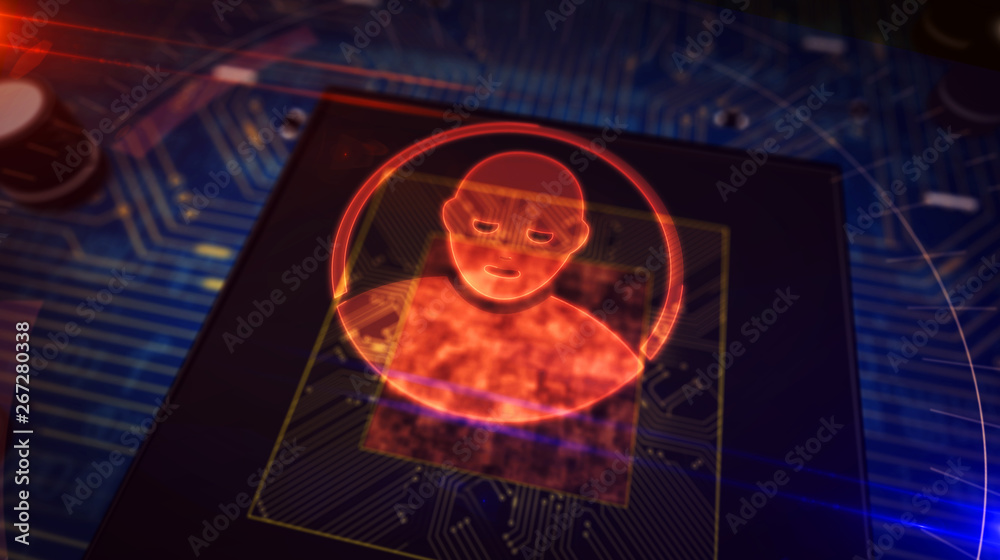 Wall mural cpu on board with privacy symbol hologram display