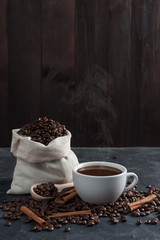 Morning with aromatic black coffee