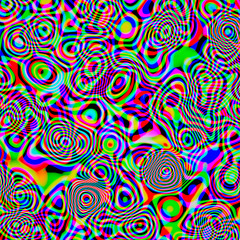 A computer generated abstract multicolored pattern on black background.