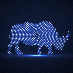 Abstract rhinoceros of glowing dots. Rhino of the neon circles