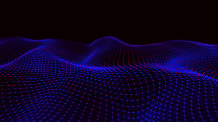Wave of interlacing points and lines. Abstract background. Technological style for science.3d rendering.