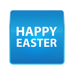 Happy Easter shiny blue square button