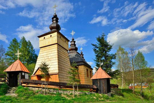 Orthodox wooden church in Kunkowa near Gorlice, Beskid Niski, Poland