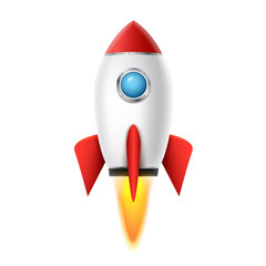 3d rocket space ship launch background. Realistic rocketship spaceship vector design. Shuttle creative icon © kolonko