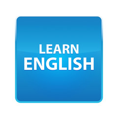 Learn English shiny blue square button