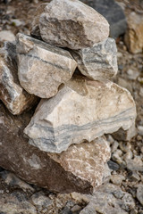 Stone pyramids built by tourists from pieces of marble in the mountain Park Ruskeala.