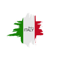 Made in Italy ink brush calligraphy cross italian grunge flag. National  product rubber stamp icon isolated on white background. Vector illustration