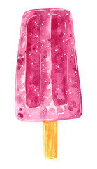 Sweet fruit ice pop, healthy summer dessert, hand drawn watercolor illustration isolated on white.