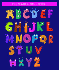 Monster letters cute typographic font design vector