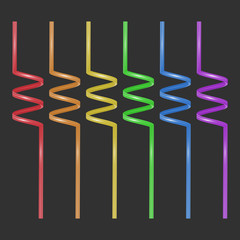 Set of colorful straws for drinks, Cocktail Straws on dark background, Vector EPS 10 illustration