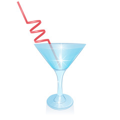 Glass of alcoholic cocktail with straw for drinks in cartoon style, isolated on white background, Vector EPS 10 illustration