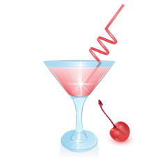 Glass of alcoholic cocktail with straw for drinks in cartoon style, isolated on white background, Vector EPS 10 illustration