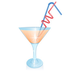 Glass of alcoholic cocktail with straw for drinks in cartoon style, isolated on white background, Vector EPS 10 illustration