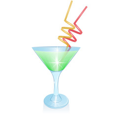 Vector glass of margarita, realistic cocktail with straw for drink isolated on white. Color illustration summer alcohol drink. Vector EPS 10 illustration