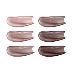 Foundation creamy texture, different skin tone smear on the white background, skin tone smear from light to dark. Vector 3d illustration