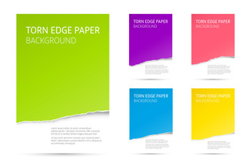 Torn edge paper background set. Colorful vector templates.