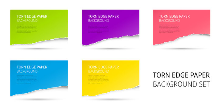 Torn edge paper background set. Colorful vector templates.