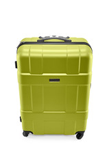 Plastic light green travel bag isolated on white background