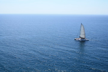 Sail boat in mediterranean sea, Tossa de Mar, Costa Brava, Spain