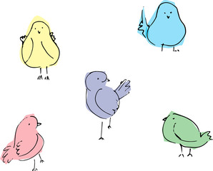birds doodle outline color hand drawn